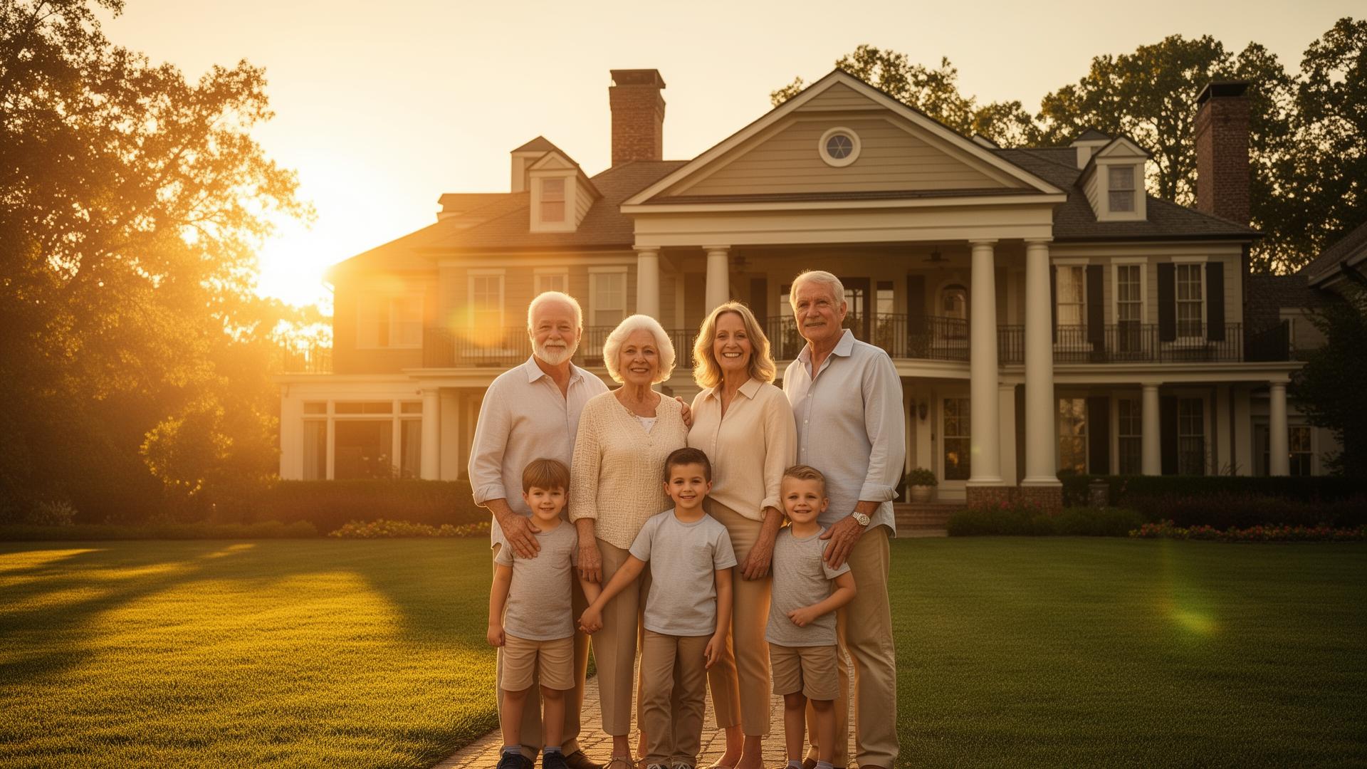 Multi-generational family representing wealth protection and legacy