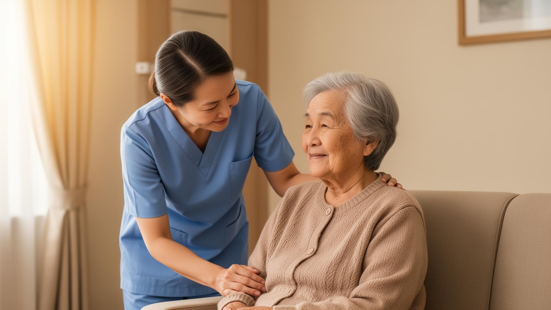 Compassionate caregiver with elderly person